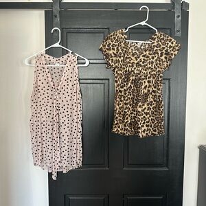 Two shirts. Light pink with black pilka dots. Leapard cotton V neck. Both XL.
